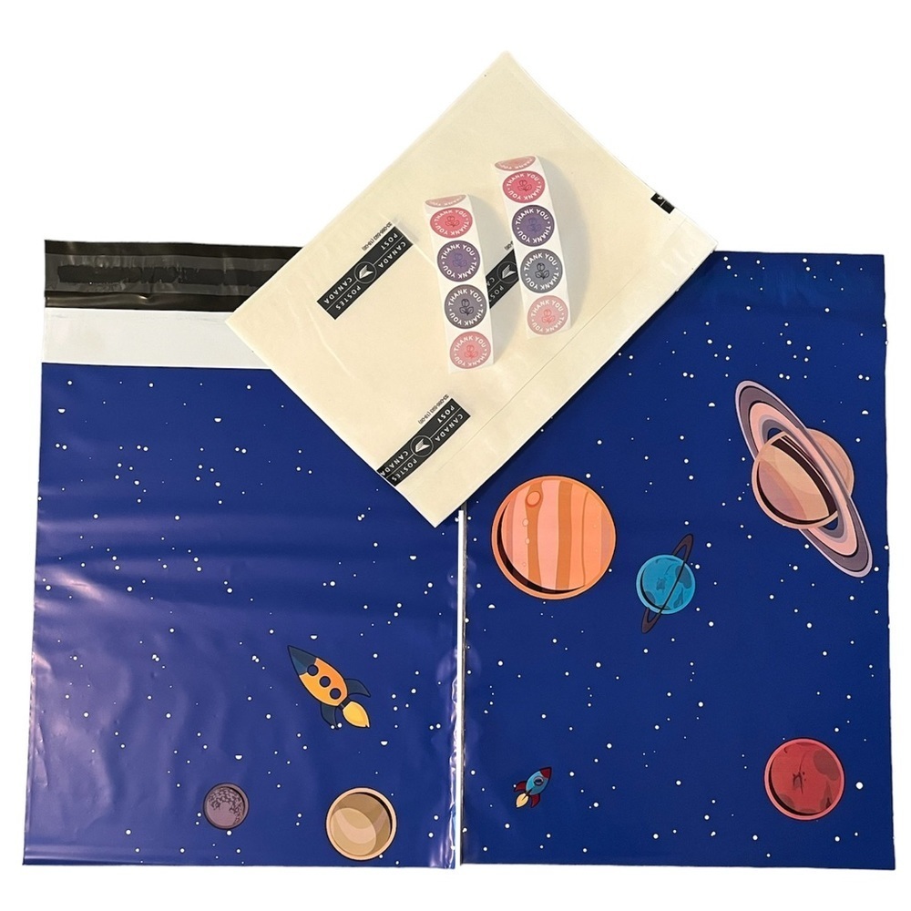 9 Poly Mailers 10x13 & 10 Thank you Stickers Planetary Space Theme - Picture 1 of 11